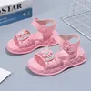 Sandaler Baby Girl Sandals Platform Flats Princess Summer Bowtie Rhinestone Shoes 21-36 Beige Pink Children Footwear Fashion