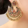 Dangle Ohrringe übertriebene Design Frauen Statement Statement Strass Antique Gold Plated Legierung Vintage Ethnische Jhumka -Schmuck