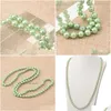 Łańcuchy świeży zielony kolor długi naszyjnik perłowy dla wypowiedzi kobiety prezent 8 mm okrągłe imitacja łańcucha imitacja 36 cali H868 Drop Gelive dhaxz