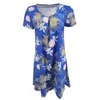 Blusas de mujer Verano para mujer Estampado floral Manga corta Casual Swing Camiseta Vestido Retro Boho Vestidos de playa Vestidos camiseros Oficina Damas