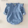 Barboteuses Soeur Frère Bébé Combinaison Vêtements Printemps Automne Filles Garçons Denim Chemise Nouvelle Mode Coton Infant Toddler Barboteuses Photo Props T230529