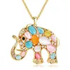 Catene in oro rosa color strass cristallo vintage elefante lunghe collane pendenti gioielli di moda per le donne 00023