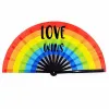 Large 34CM Customized Folding Hand Fan Party Favor with Personalized Design Printed Black Bamboo Satin Silk Fabric