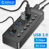 Piasty ORICO 7 10 Ports Multi USB Hub Zasilany gniazdo rozdzielacza z przełącznikiem ON/OFF Dock wiele USB 3.0 Gniazdo zasilacz Adapter