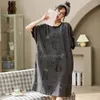 Kvinnors sömnkläder Kvinnor Sovet Dress Cotton Cartoon Printing Nightgown Long Sleep -shirt Loose Size Chic Nightwear Girls Home Clothing