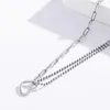 Chaînes Noir 925 Sterling Argent Croix Chaîne Perles Coeur Lien Court Collier Ras Du Cou Femmes Bijoux Kolye Collares Collier Ketting