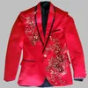 Mode-Jacke, Hose, modische Herrenanzüge, Bräutigam, Hochzeit, Abschlussball, Party, rot, schwarz, blau, schlanke Kostüme, Blazer, Blumenformelle Kleidung