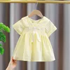 Abiti da ragazza Estate Neonate Vestidos Manica corta Colletto con risvolto Scozzese Stile preppy Principessa Abito da festa pieghettato per bambini Bambini