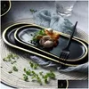 Dishes Plates Gold Plating Ceramic Marble Storage Tray Black White Europe Food Fruit Breakfast Oval Plate Jewelry Dessert Dish Dec Dh8Lx