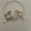 Stud -oorbellen Vintage roze groene kleur vlinderparel