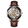 Watch Men's Business stainless steel case leather strap hollow movement flywheel AILANG8653