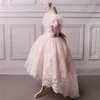 Mädchen Kleider Rosa Puffy Baby Geburtstag Party Kleider Spitze Applique Blumen Kleid Kind Kleidung Weihnachten Jahr