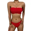 Costumi da bagno da donna Xingqing Estate Costume da bagno da donna Bikini con volant Patchwork Balza con spalle scoperte Senza maniche Push Up Imbottito Slip a vita media