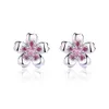 s925 Silver Sterling Silver Cherry Blossom Stud Earrings Classic Design Fashion Women Shiny Crystal Earrings Luxury Pink Diamond Stud Earrings Jewelry
