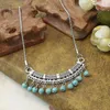 Chains Ethnic Silver Plated Turquoises Stone Pendant Necklace Vintage Tibetan Nepal Tribe Jewelry Bohemia Statement Women's