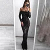 Casual Dresses Slash Neck Slim Spets Fishtail Dress Party Women Elegant Long Sleeve broderad vit kvinna Evening Brud Smaid Vestidos