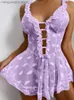 Sexig pyjamas kvinnor Sexig nattkläder Deep V Neck Ruffle Sling Sleepwear Exotic Heart Print Nightdress Female Nighties Transparent Sleeping Dress T230529