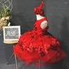 Girl Dresses Luxury Red Puffy Baby Girls For Birthday Shiny Sequins Little Princess Party Gown Kids Clothes Special Event