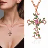 Ketten Blume Design Kreuz Anhänger Halskette für Frauen Mädchen Strass Glänzende Christian Religiöse Jesus Schmuck