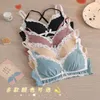 BRAS Kvinnors sexiga spetsar Bralette Sweet Bow Knot Silk Free Justerbar uppåt tryck Samla mjukt och andningsbar Lolita Bra P230529