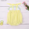 Rompers pasgeboren romper Babi Girls Kleding Ice borduurwerk Bodysuit Yellow Seersucker Outfit Mouw One Piece Shorts 0-3T Jumpsuit T230529