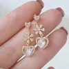 Pendientes colgantes grandes brillantes diamantes de imitación Zirconia corazón colgante estrella mujeres moda boda accesorios de joyería pendiente de perno romántico