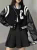 Kvinnorjackor Deeptown Gothic Techwear Black Baseball for Women Harajuku Grunge Croped Coats Vintage Overdimased Casual Bomber Jacket