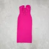 Casual Dresses Women Sexy Hole Axless Club Solid Rose Red Pink Celebrity Midi Bodycon Elegant Pencil Bandage Dress Drop Drop