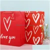 Present Wrap Valentine Love Bag Red Heart Printed Shop Packaging White Kraft Paper