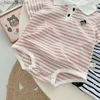 Rompers Summer Newborn Baby Boy Clothes Short Sleeve Turn Down Collar Striped Romper Jumpsuit Outfits One-Pieces Suit 0-24M T230529