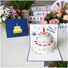 Greeting Cards 3D Pop Up Happy Birthday Laser Cut Fruit Cake Shaped Postcards Gifts Card With Envelope Stickers Drop Delivery Home G Dhtle