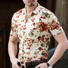 Men's Casual Shirts 2023 Summer Short Sleeve Floral Shirt Silk Slim Fit Half