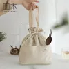 Storage Bags Portable Drawstring Canvas Insulated Lunch Bag Thickened Students Office Workers Bento Box For Travel Picnic Pouch