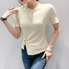 Koszulki damskie #6363 Summer Nieregularna koszula Kobiet Kobiety z krótkim rękawem Wytresika Kobieta Sexy Streetwear Tshirt Femme Black White Beige