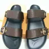 Designer Slippers slides sandals Summer Flats Sexy real leather platform Shoes Ladies Beach Effortlessly Stylish Slides 2 Straps with Adjusted Gold Buckles Women