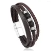 Charm Bracelets 2023 Fashion Braided Rope Woven Multilayer Leather Men Punk Mental Magnet Bangle For Friend Jewelry Gifts