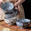 Bowls 4Pcs/Set Retro Ceramic Bowl Household Rice Noodle Creative Blue And White Porcelain Soup Underglaze Tableware Set