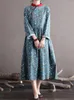 Casual Dresses Johnature Women Vintage Loose Stand Distressed Button Long Sleeve Dress 2023 Spring Chinese Style Patchwork Clothes