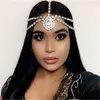 Emerald Water drop Pendant Forehead chain headband Bohemian elegant fashion multi-layer rhinestone head chain Hair Dance party Performance accessories 1229