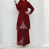 Etnische kleding 2 stuks set moslimvrouwen abaya's geborduurde tops lange maxi rok eid kaftan kalkoen islamitische Arabische jurken Dubai outfits