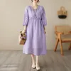 Casual Dresses SuperAen Chinese Women's 2023 Summer Retro Style Embroidered Loose V-Neck Long Dress