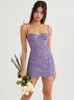 Women Summer Dress 2023 New Arrivals Purple Bodycon Party Dress Lace Vintage Dress Cleberity Evening Club Dress