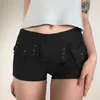Women's Shorts Goth Dark Mall Gothic Low Waist Denim Y2k Wide Belt Patchwork Micro Bottoms Grunge Fashion Summer Female Black