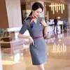 Party Dresses Fashion Women Summer Grey Short Sleeve Work Office Ladies V-neck (Includes Belt & Scarf)