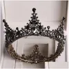 Copricapo barocco cristallo nero grande rotondo diademi da sposa corone spettacolo ballo diadema strass velo diadema fascia capelli da sposa Acce Dhicd