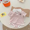 Rompers Summer Newborn Baby Boy Clothes Short Sleeve Turn Down Collar Striped Romper Jumpsuit Outfits One-Pieces Suit 0-24M T230529