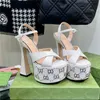 2023 patent leather platform High Heeled Slippers pumps Instep strap chunky heels block Heel 155mm round dres shoe Women Designers Sandals cha722