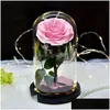 Altre forniture per feste festive Rose in cupola di vetro su base in legno con luce calda San Valentino Anniversario Regalo di compleanno Drop Deliver Dhs02