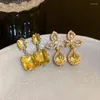 Necklace Earrings Set DREJEW Bling Yellow Zircon Stone Pendant Drop Rings For Women Fashion Exquisite Wedding Engagement Jewelry