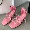 Sandálias femininas moda de verão tornozelo feminino feminino banquete butterfly-nó fino salto alto gladiador sapatos femininos 230511